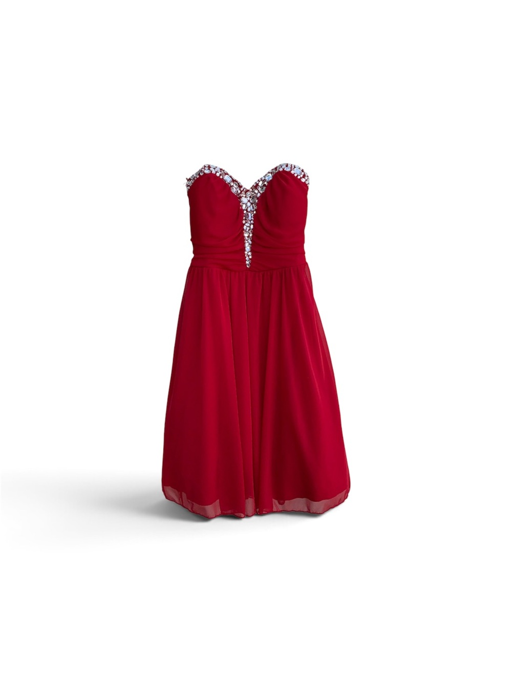 Crimson Red Strapless Rhinestone Sweetheart Dress – Chiffon Homecoming / Prom